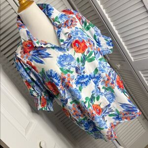 Floral Women's Blouse - Blue and Red